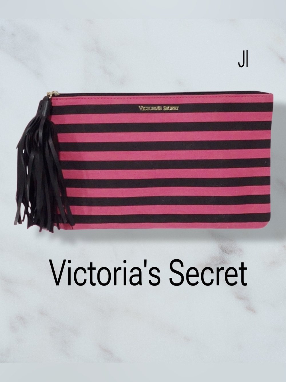 VICTORIAS SECRET Striped Canvas Cosmetics Bag  NEW